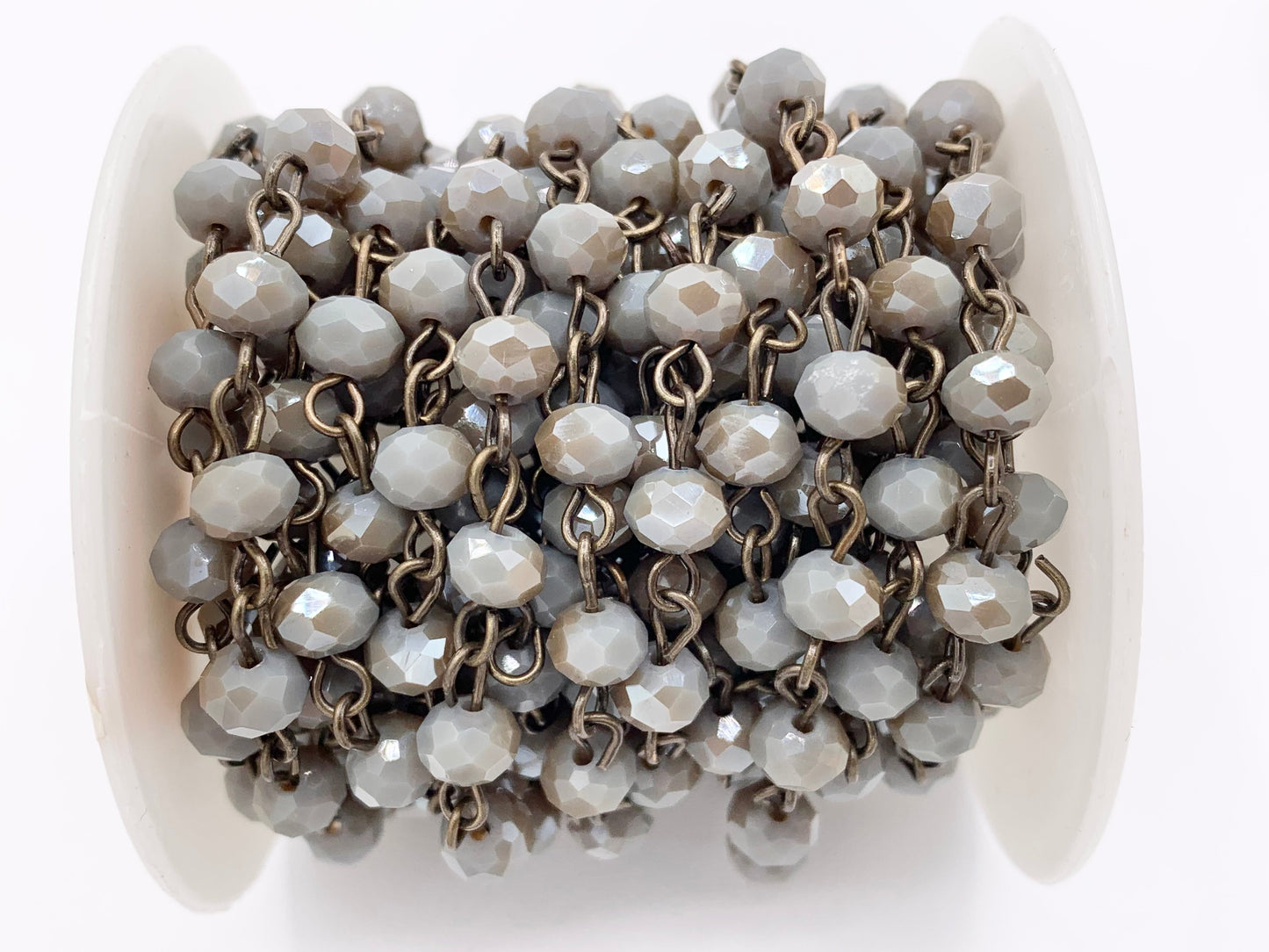 Gray Crystal Rondelle Faceted Rosary Beaded Chain With Brass Wire By Spool 6mm 8mm