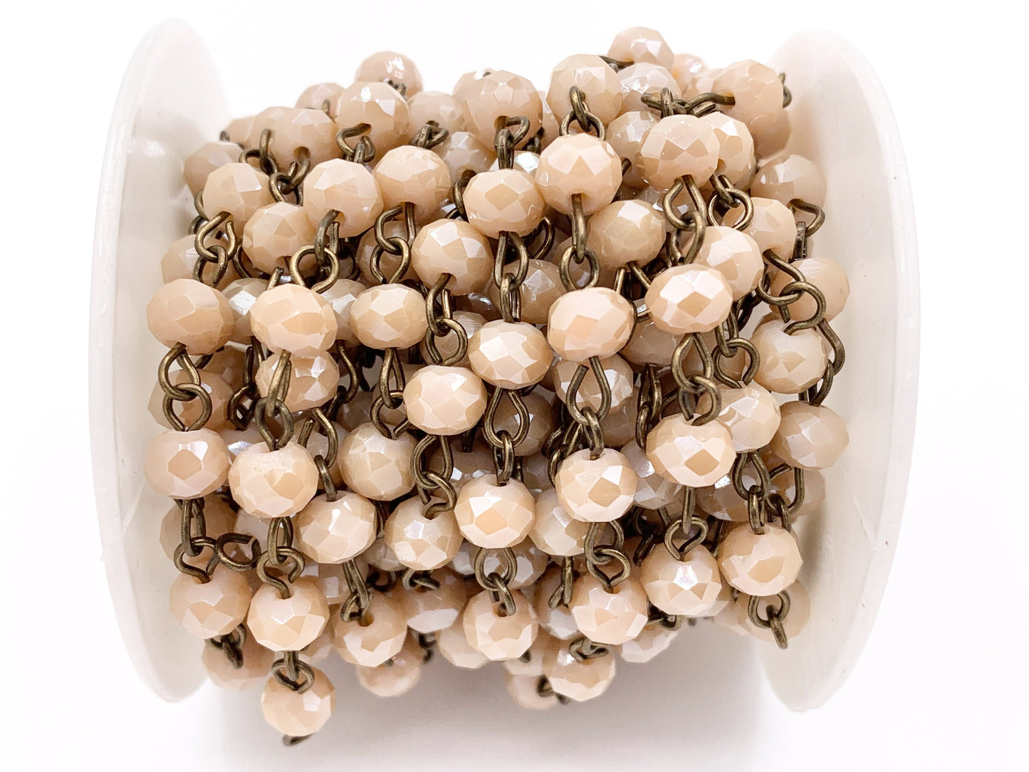Peach/Beige Crystal Rondelle Faceted Rosary Beaded Chain With Brass Wire By Spool 6mm 8mm