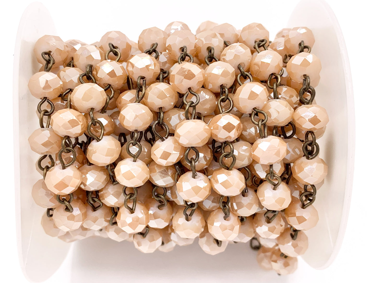 Peach/Beige Crystal Rondelle Faceted Rosary Beaded Chain With Brass Wire By Spool 6mm 8mm