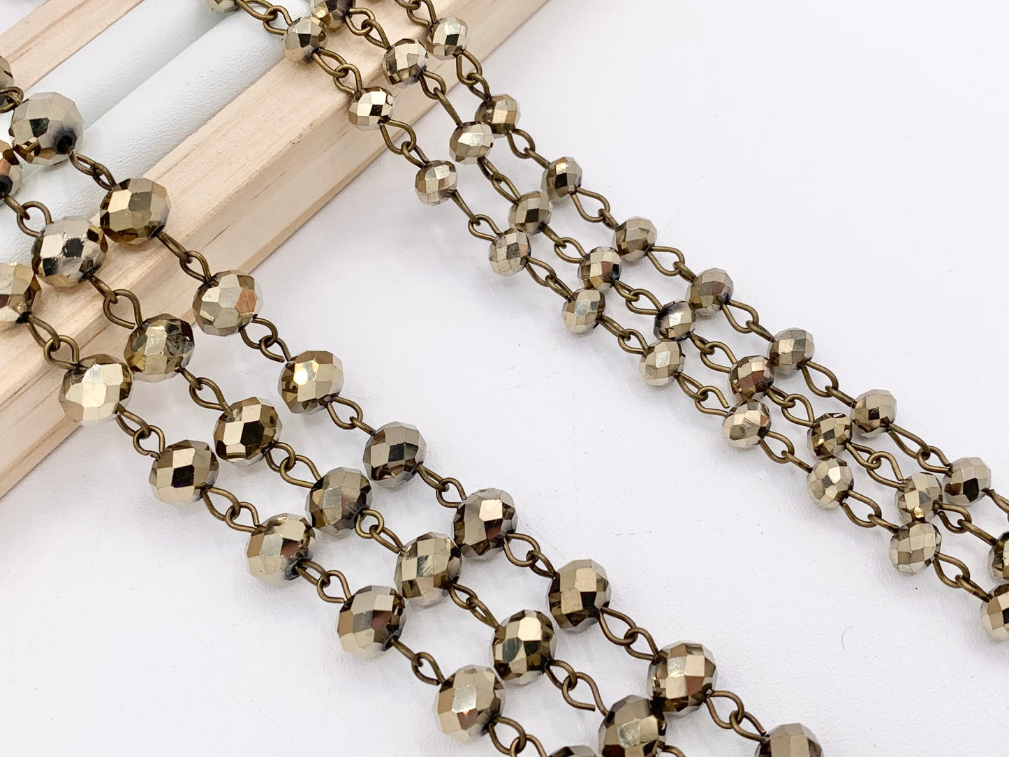 Antique Gold/ Brass Crystal Rondelle Faceted Rosary Beaded Chain With Brass Wire By Spool 6mm 8mm