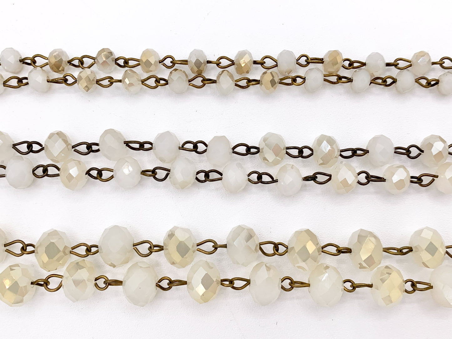 Cream Half Coated Crystal Rondelle Faceted Rosary Beaded Chain With Brass Wire By Spool 6mm 8mm 10mm