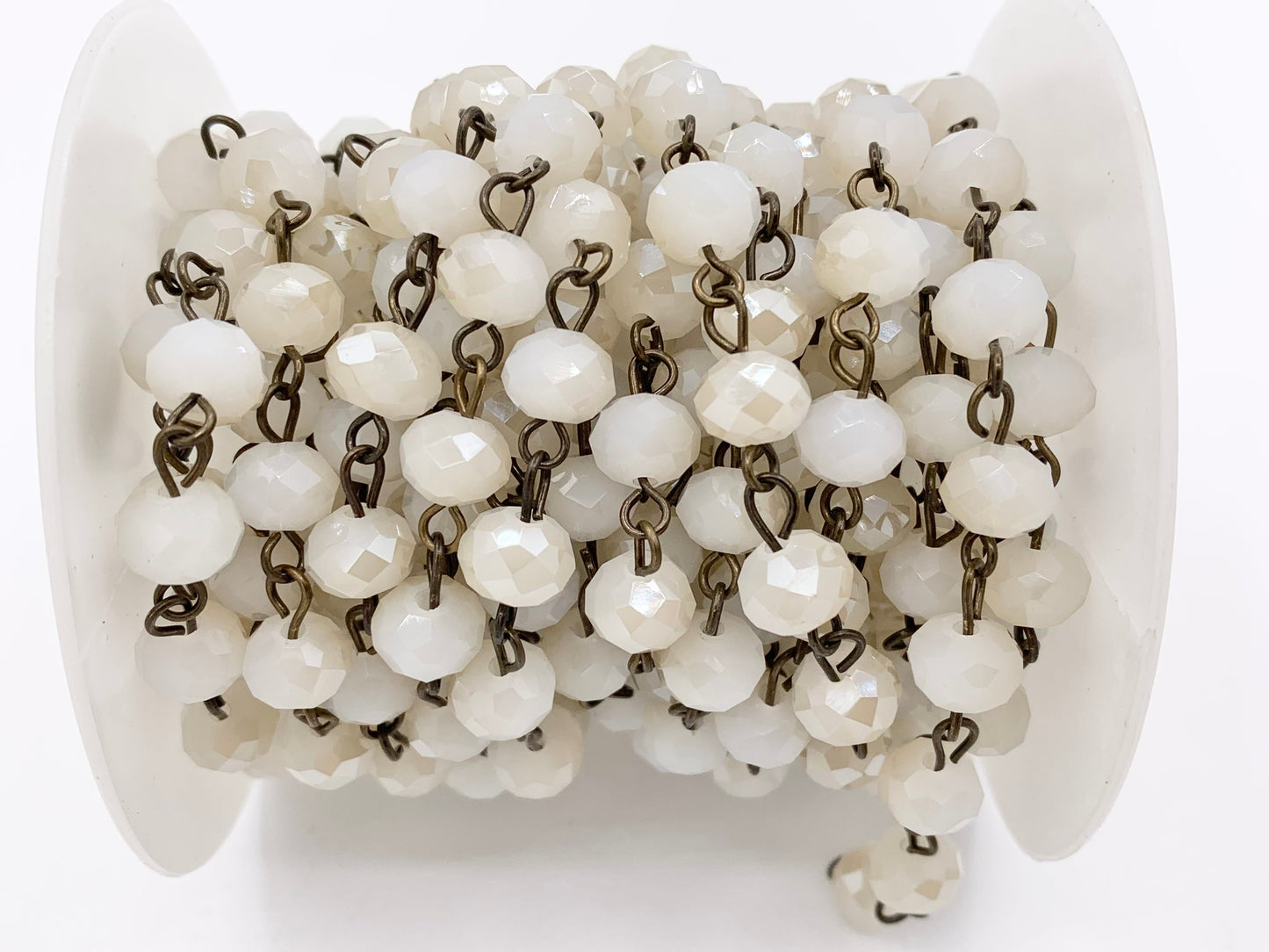 Cream Half Coated Crystal Rondelle Faceted Rosary Beaded Chain With Brass Wire By Spool 6mm 8mm 10mm