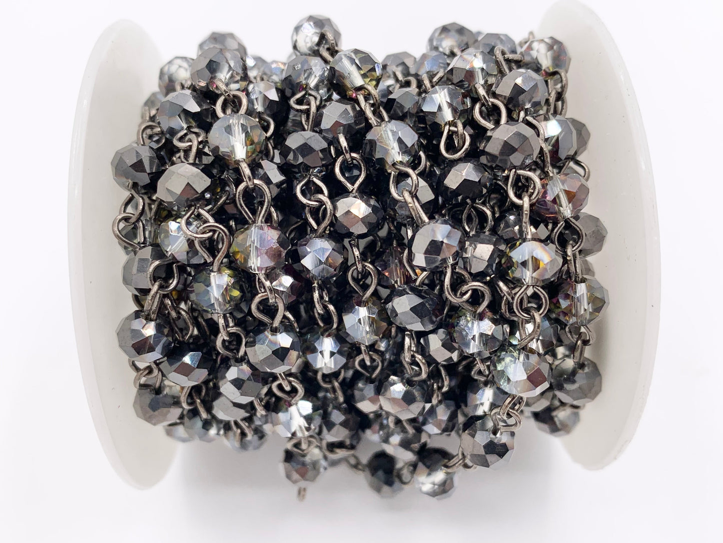 Black + Purple Half Coated Crystal Rondelle Faceted Rosary Beaded Chain With Gunmetal Wire By Spool 6mm 8mm