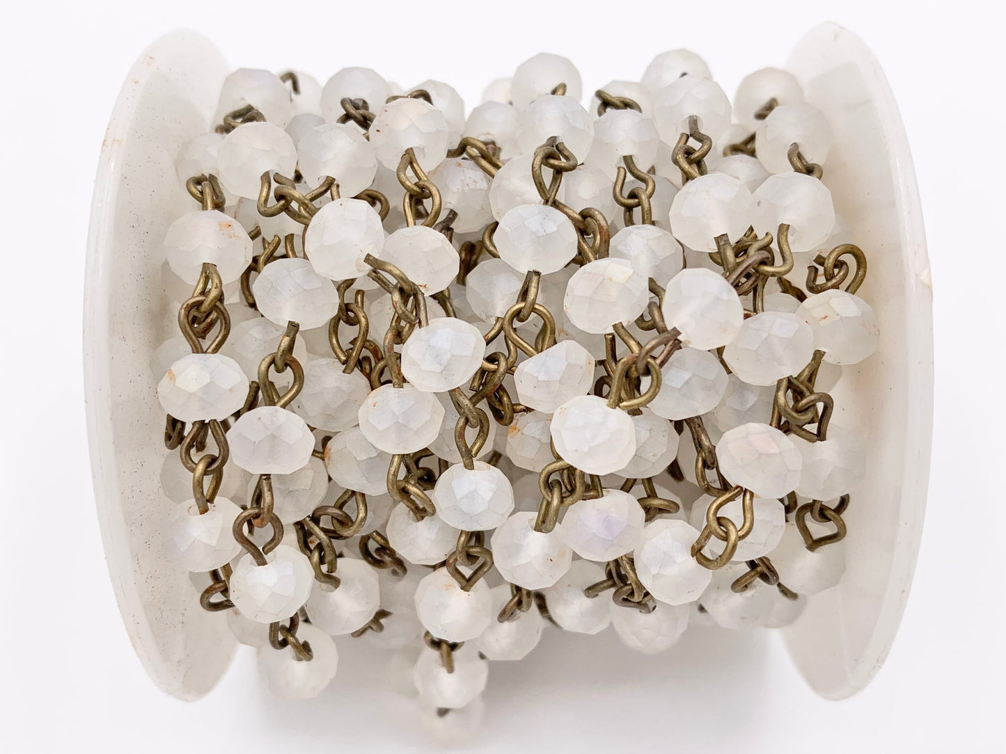 Matte Clear AB Crystal Rondelle Faceted Rosary Beaded Chain With Brass Wire By Spool 6mm 8mm