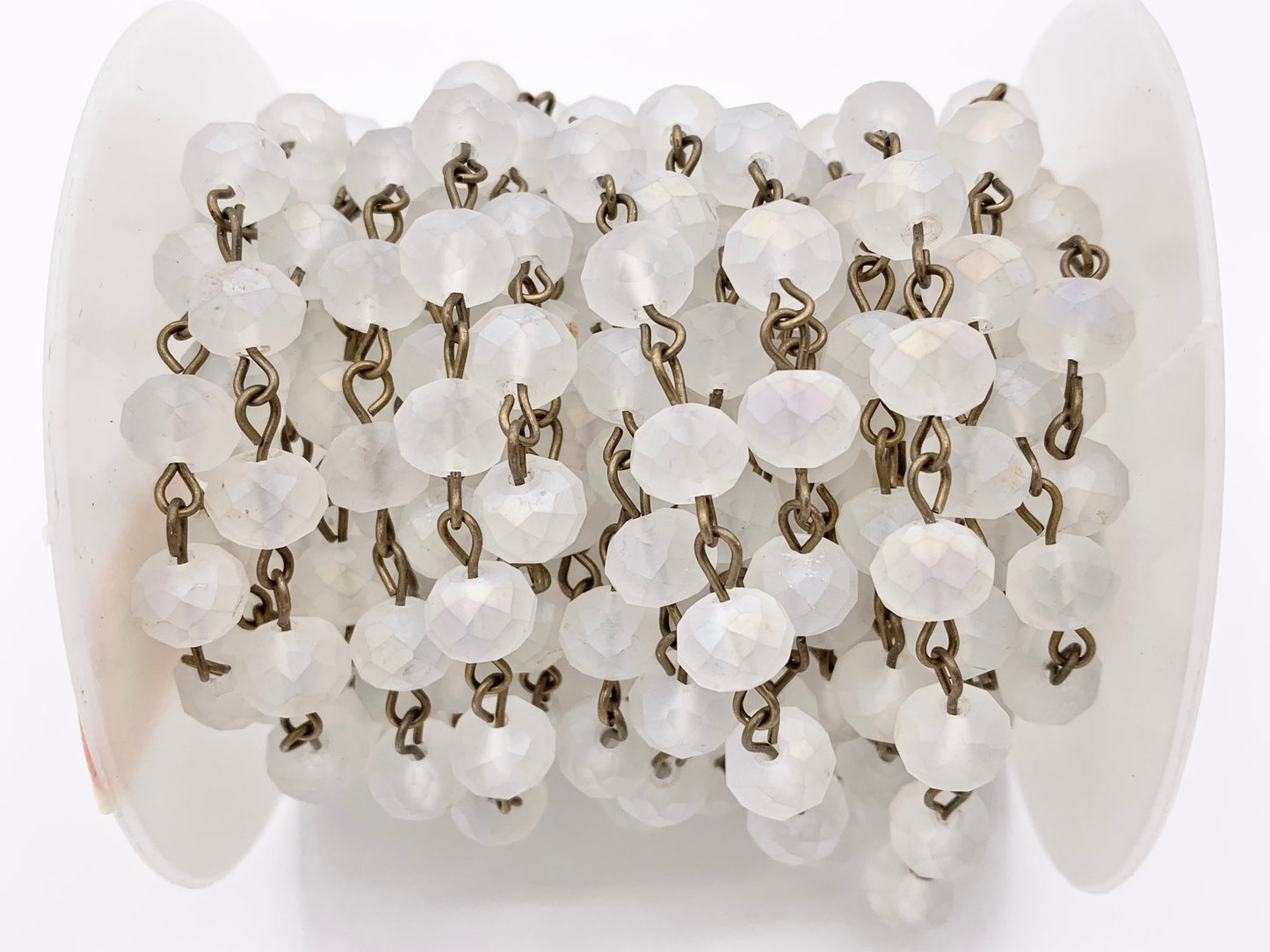 Matte Clear AB Crystal Rondelle Faceted Rosary Beaded Chain With Brass Wire By Spool 6mm 8mm