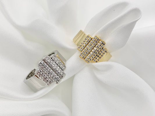 Real Gold/Platinum 18K Plated Copper CZ Pave Thick Band Ring 4PCS