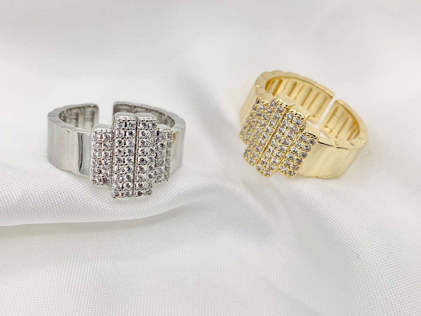 Real Gold/Platinum 18K Plated Copper CZ Pave Thick Band Ring 4PCS