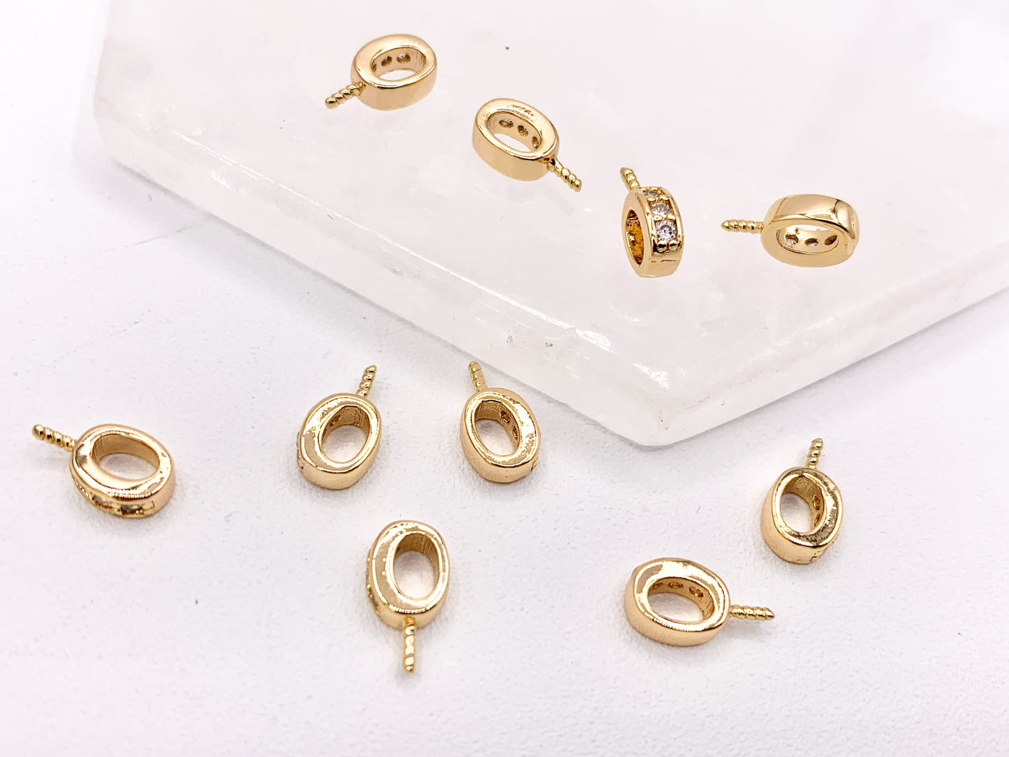 Tiny CZ Pave Pin Closed Ring Screw Findings Earring Pin Bail Pin in 18K Gold Plated Copper 10PCS