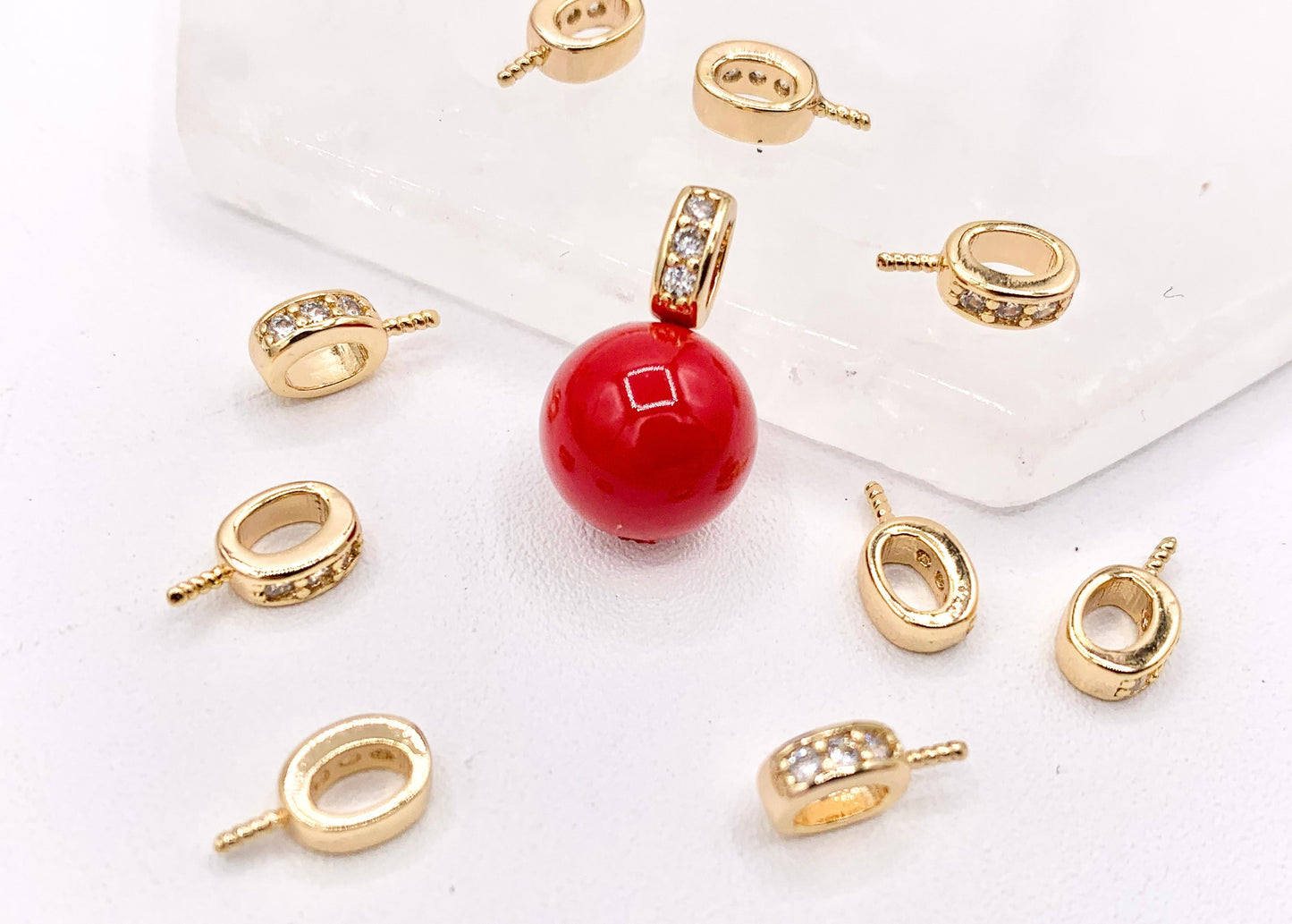 Tiny CZ Pave Pin Closed Ring Screw Findings Earring Pin Bail Pin in 18K Gold Plated Copper 10PCS