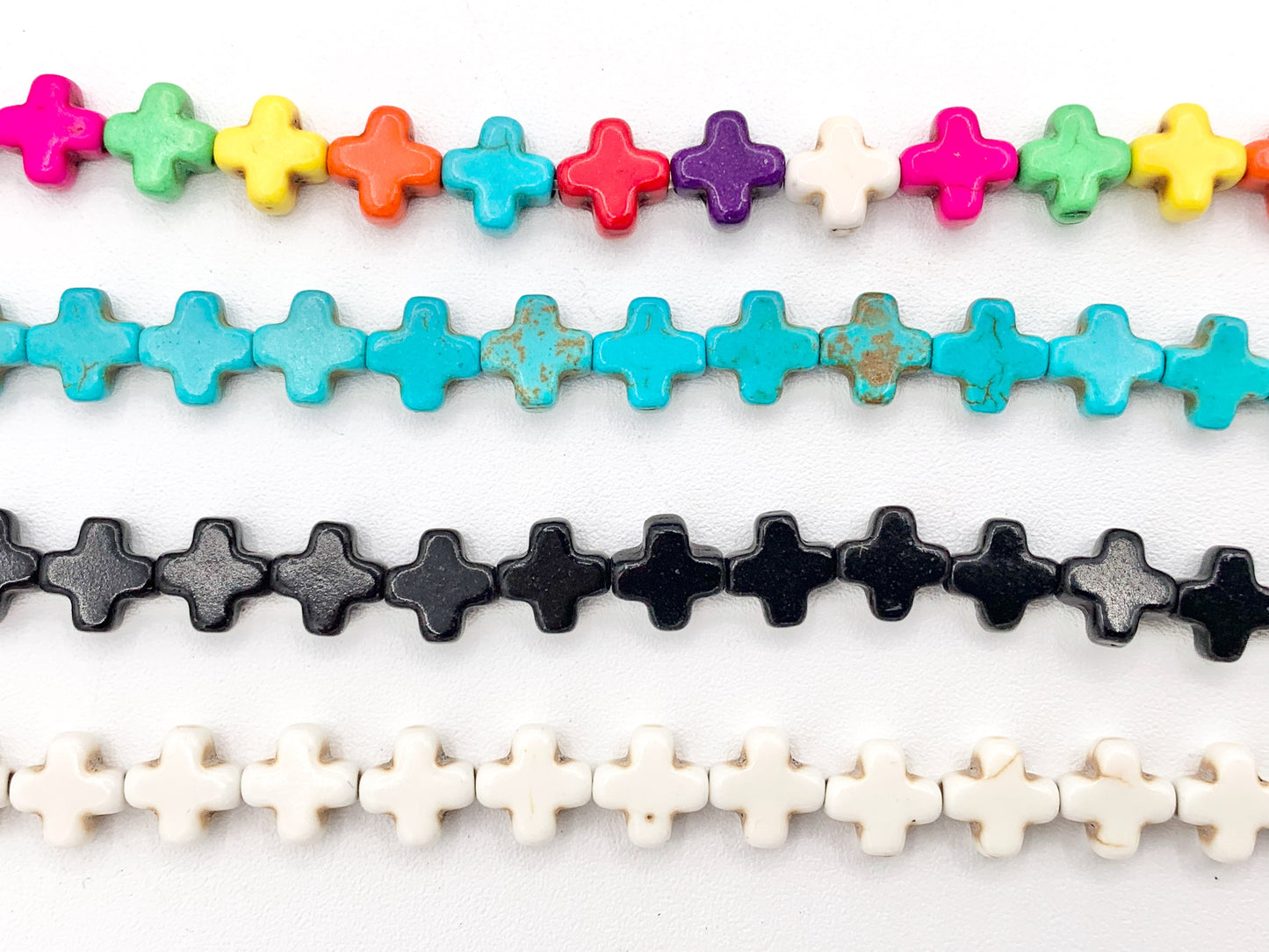 8mm Cross Howlite Turquoise Flat Beads White, Red, Turquoise, Multicolor Around 15" Price 1 Strand