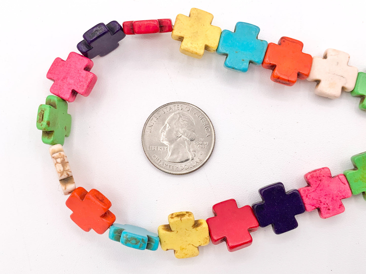 15mm Cross Howlite Turquoise Flat Beads White, Red, Turquoise, Multicolor, Green, Red, Dark Blue, Purple And More Around 15" Price 1 Strand