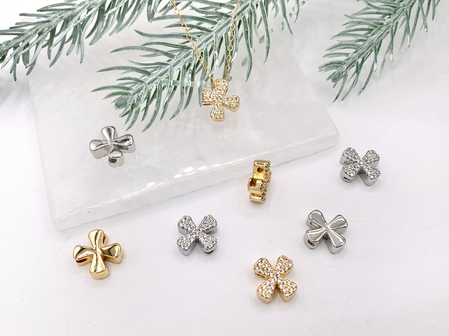 Tiny CZ Pave Cross Charms Pendants in 18K Gold/Platinum Plated Copper 10PCS