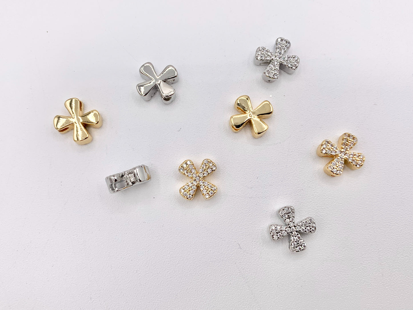 Tiny CZ Pave Cross Charms Pendants in 18K Gold/Platinum Plated Copper 10PCS