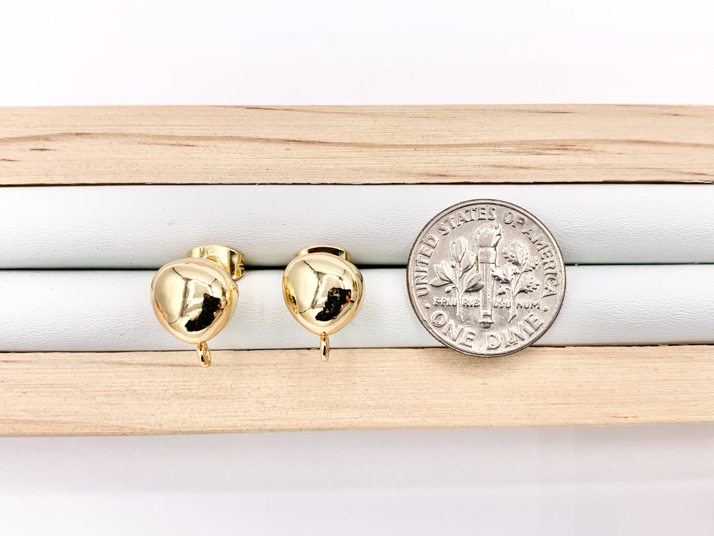 Gold Nugget Earring Components with Loop in 18K Gold Plated Copper For Jewelry Making 5 PAIRS