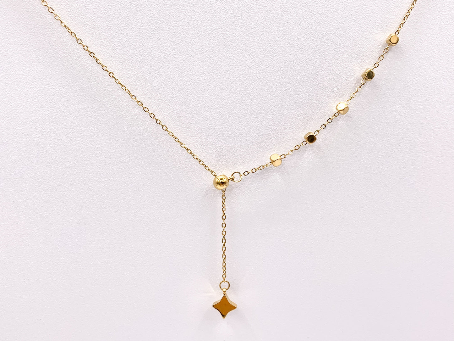Delicate Slider Dangle Necklace Gold/Silver Plated Stainless Steel Dainty Flexible Minimalist Finished Necklace 16" with Extension Link