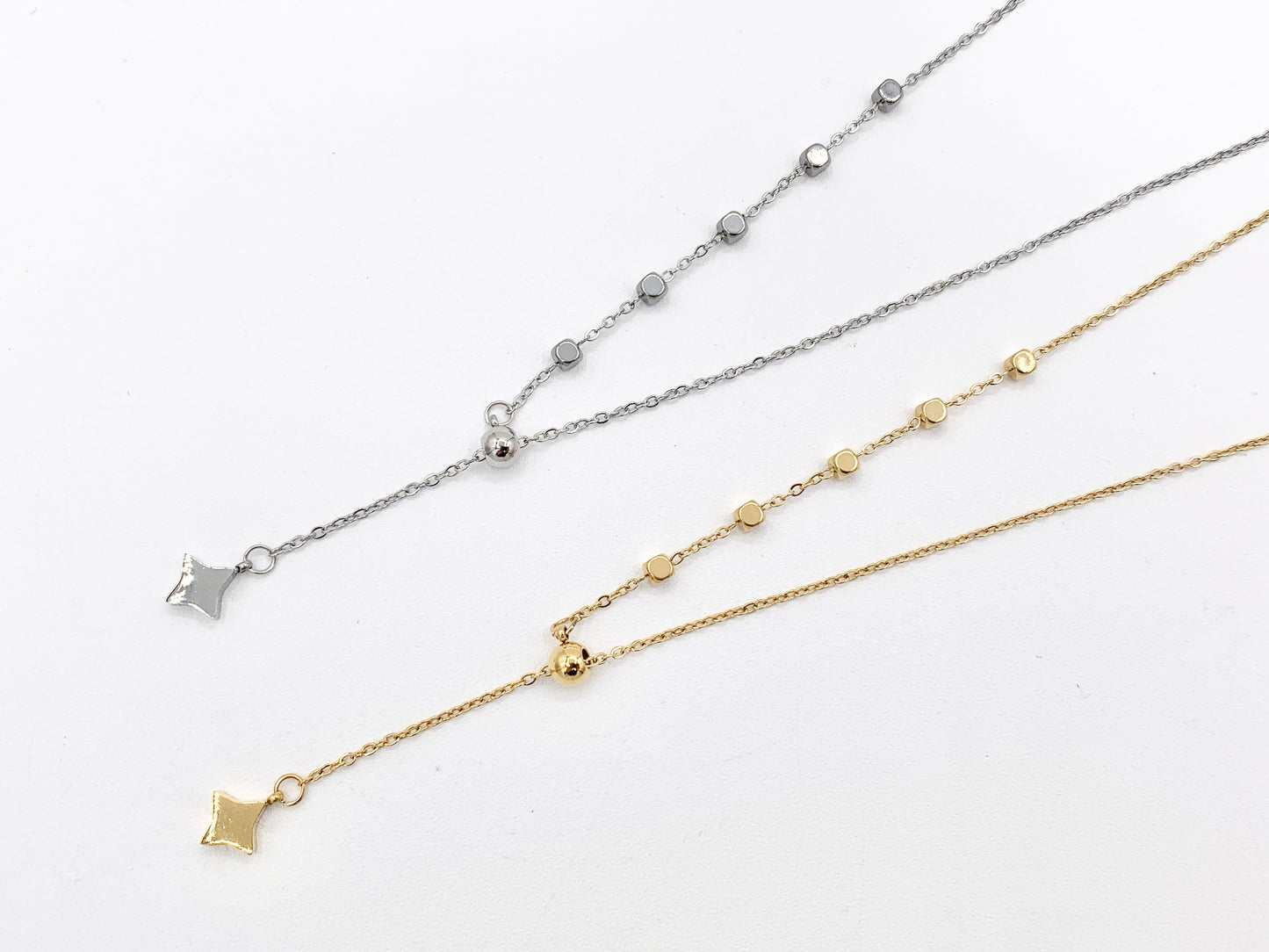 Delicate Slider Dangle Necklace Gold/Silver Plated Stainless Steel Dainty Flexible Minimalist Finished Necklace 16" with Extension Link