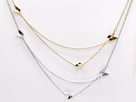 Delicate 2 Layers Butterfly Necklace Gold/Silver Plated Stainless Steel Dainty Flexible Minimalist Finished Necklace 16" with Extension Link