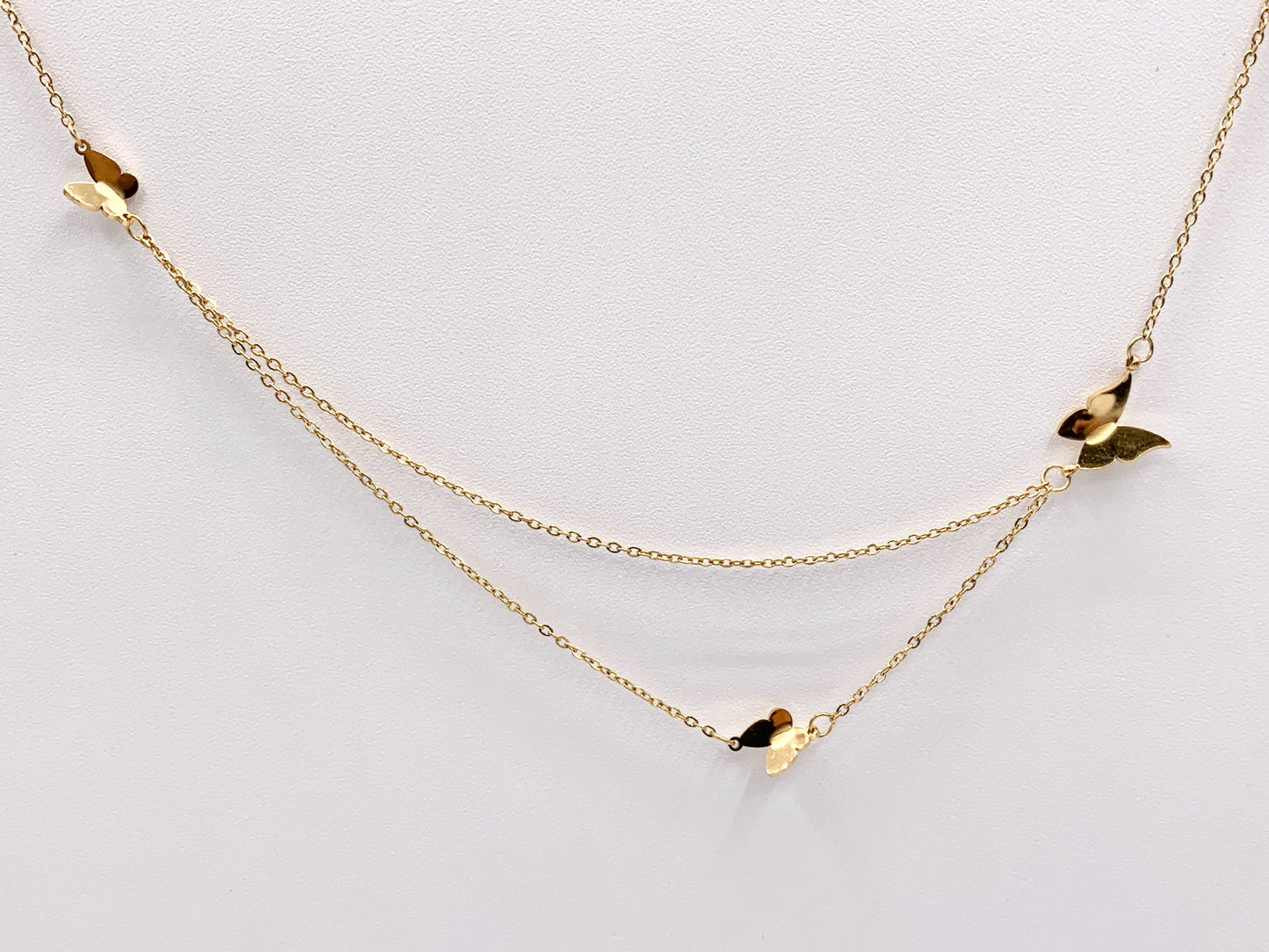 Delicate 2 Layers Butterfly Necklace Gold/Silver Plated Stainless Steel Dainty Flexible Minimalist Finished Necklace 16" with Extension Link