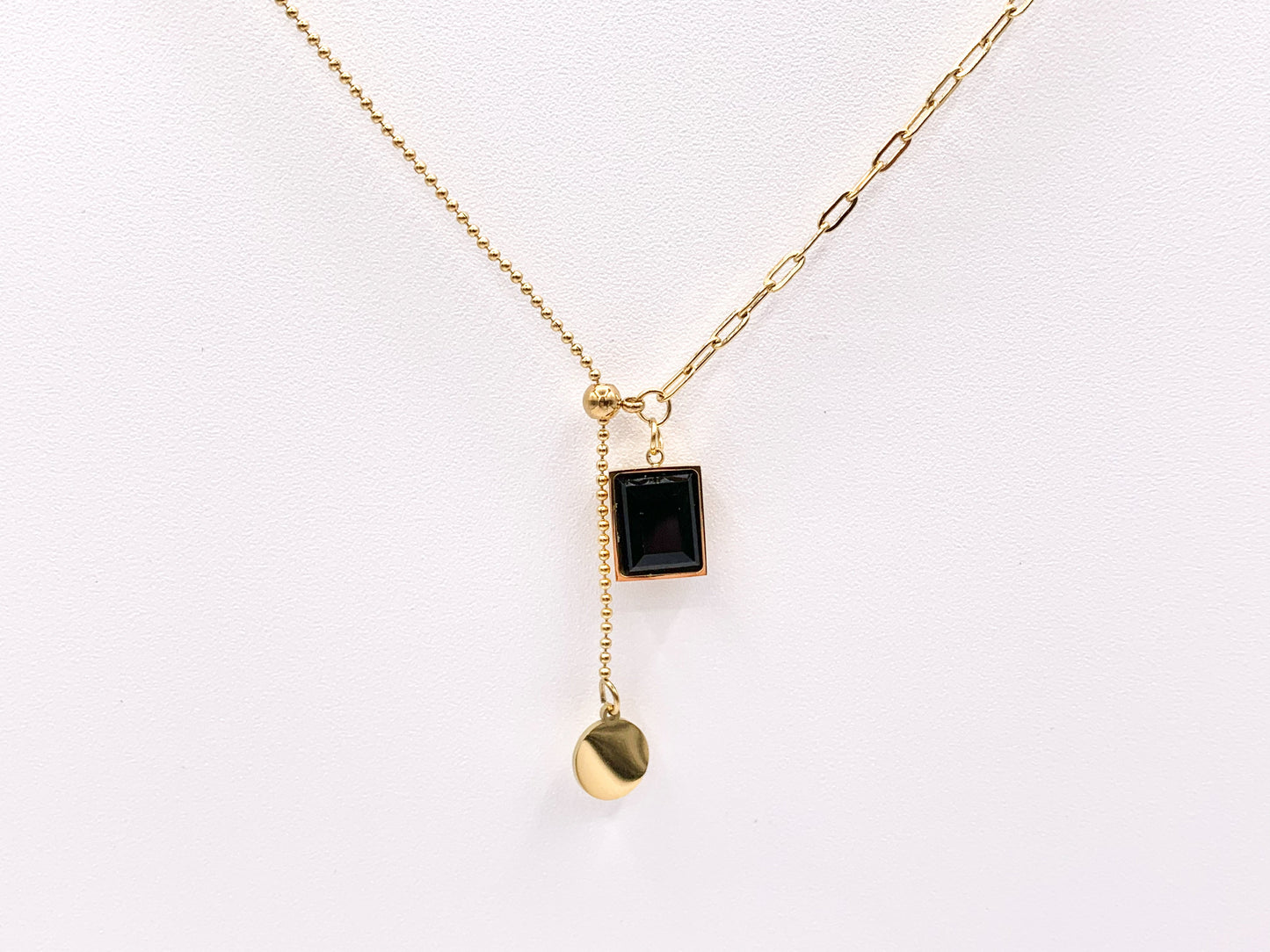Delicate Slider Crystal Dangle Necklace Gold Plated Stainless Steel Dainty Flexible Minimalist Finished Necklace 16" with Extension Link
