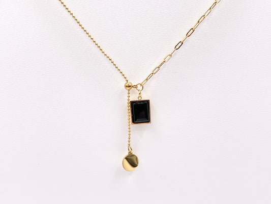 Delicate Slider Crystal Dangle Necklace Gold Plated Stainless Steel Dainty Flexible Minimalist Finished Necklace 16" with Extension Link