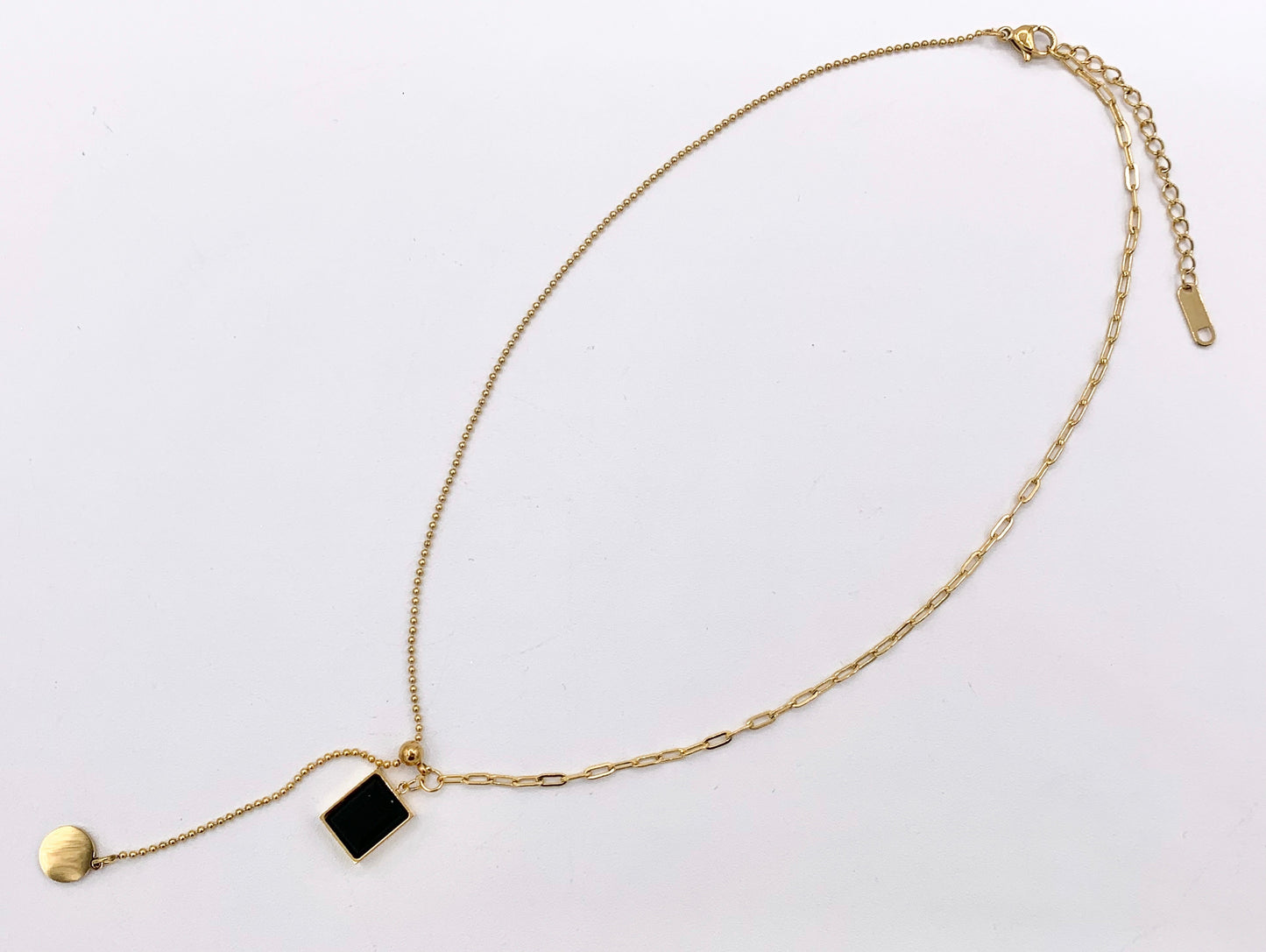 Delicate Slider Crystal Dangle Necklace Gold Plated Stainless Steel Dainty Flexible Minimalist Finished Necklace 16" with Extension Link