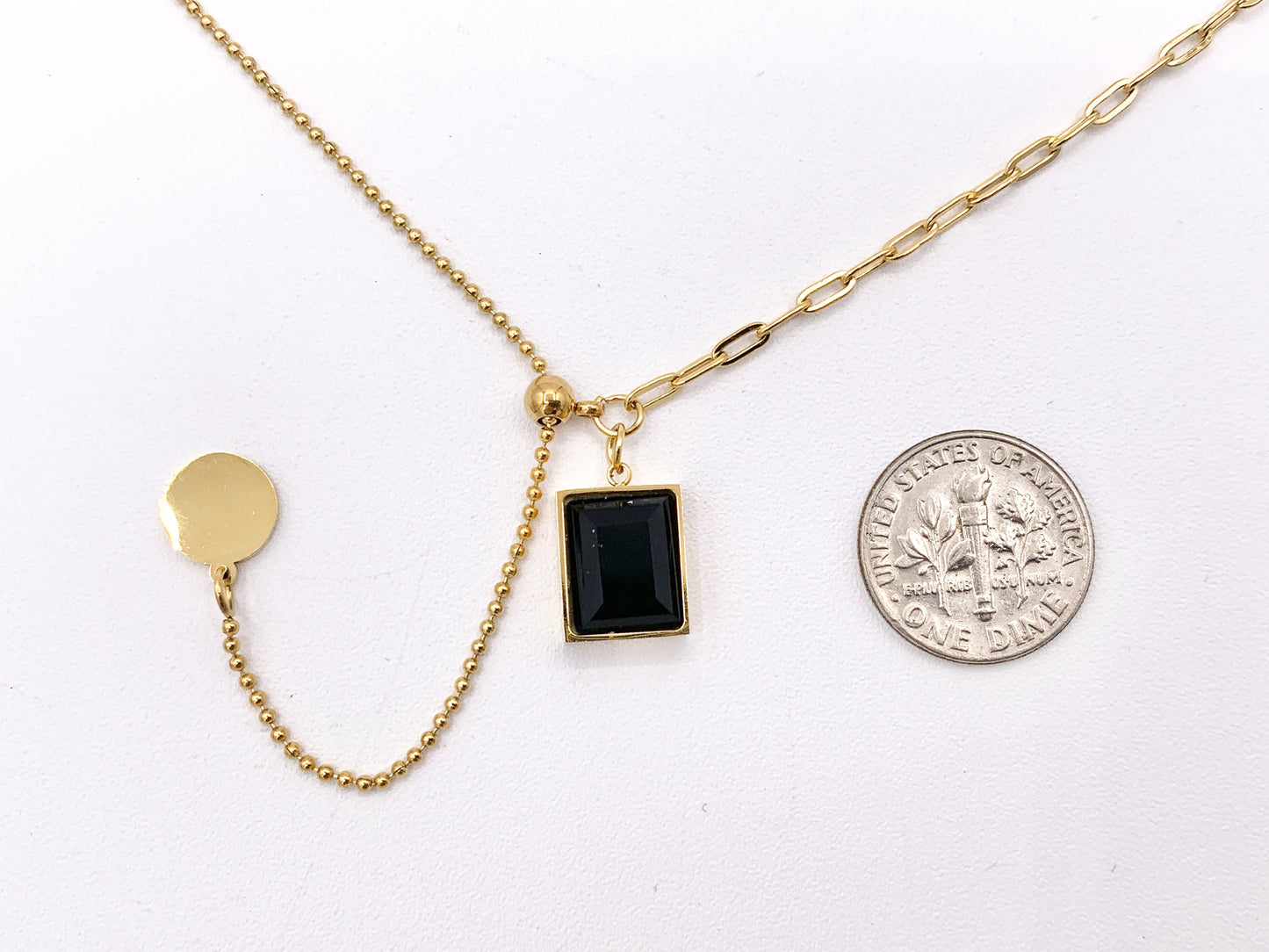 Delicate Slider Crystal Dangle Necklace Gold Plated Stainless Steel Dainty Flexible Minimalist Finished Necklace 16" with Extension Link