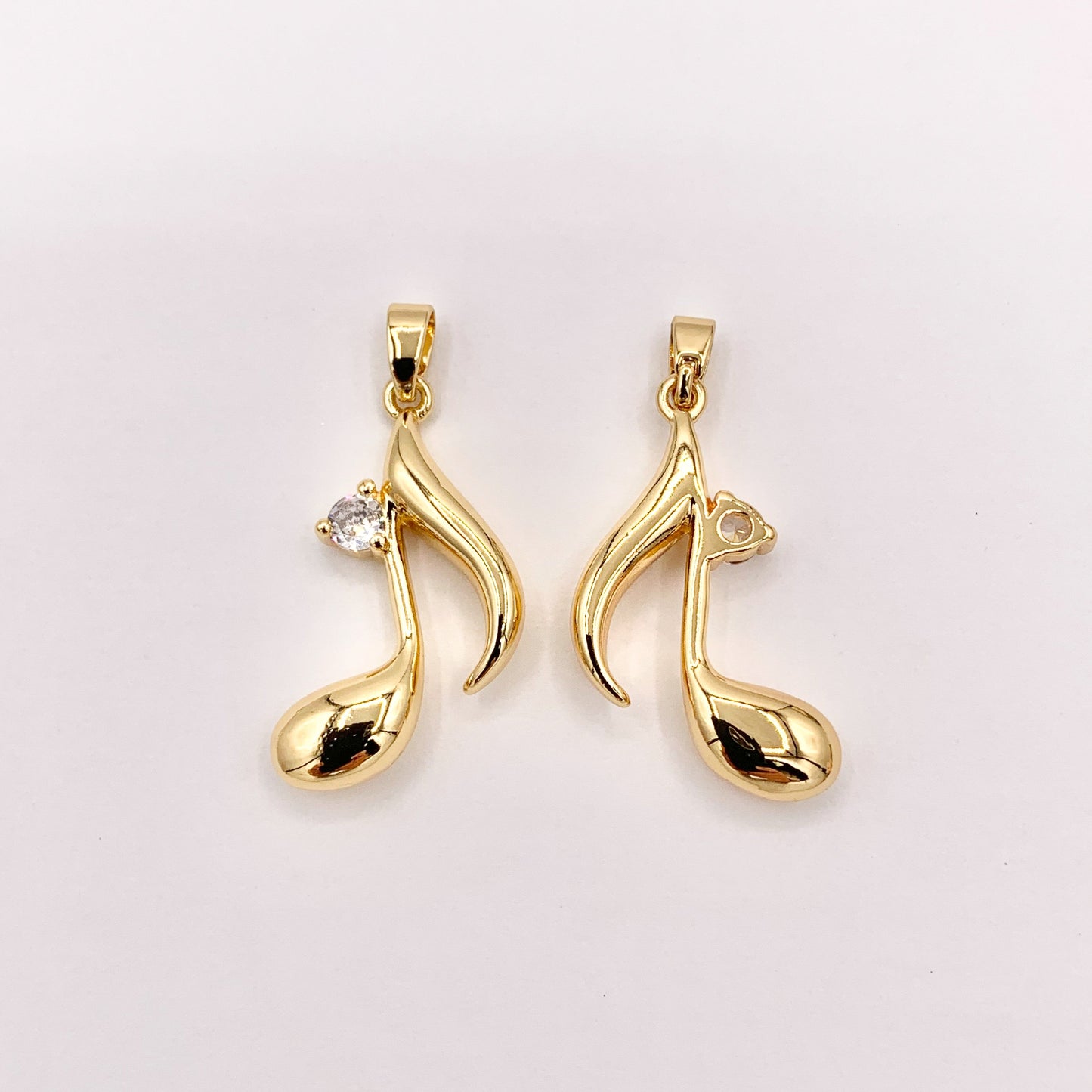 Gold Music Note CZ Pave Charms in Real Gold 18K Plated Copper 8 PCS
