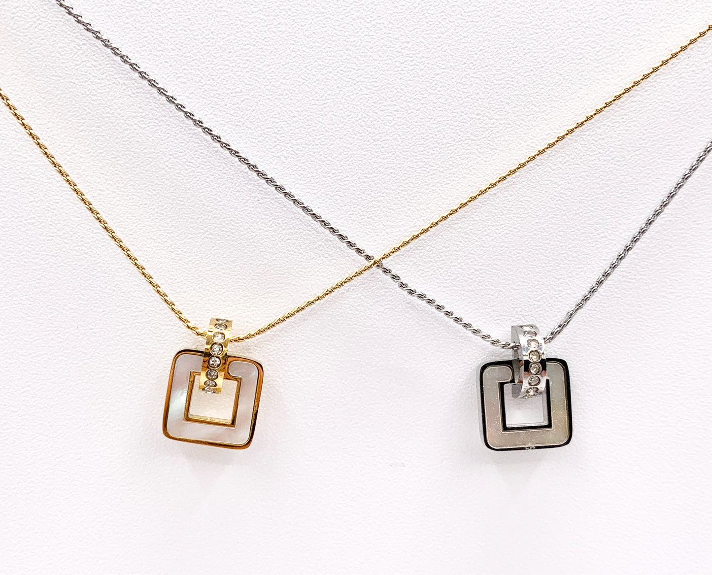 Delicate MOP Square Pendant Necklace Gold/Silver Plated Stainless Steel Dainty Flexible Minimalist Finished Necklace 16" with Extension Link