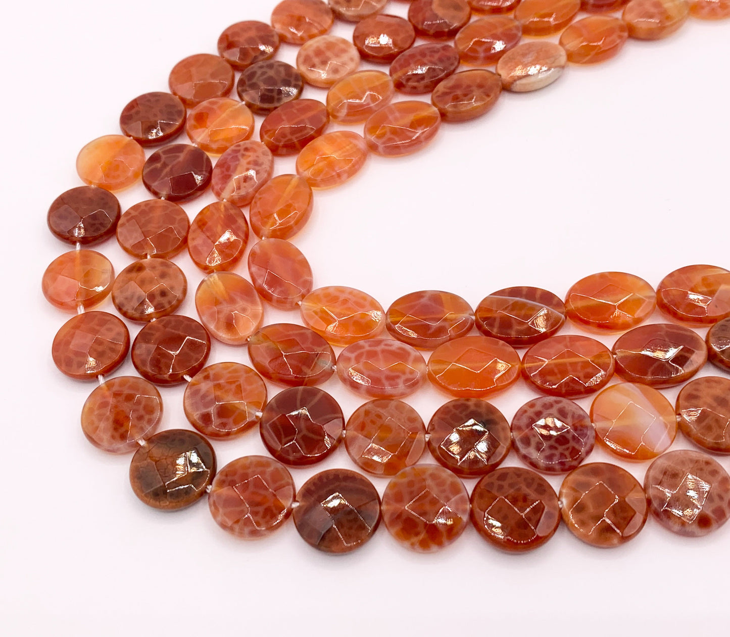 Orange Color Dyed Peruvian Agate Oval/Coin Faceted Stone Beads Around 15" Price 1 Strand