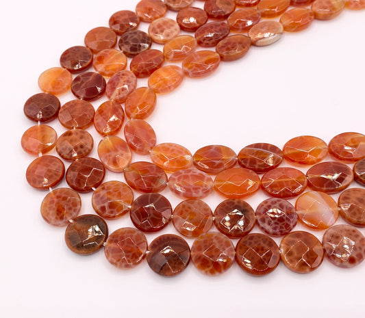 Orange Color Dyed Peruvian Agate Oval/Coin Faceted Stone Beads Around 15" Price 1 Strand