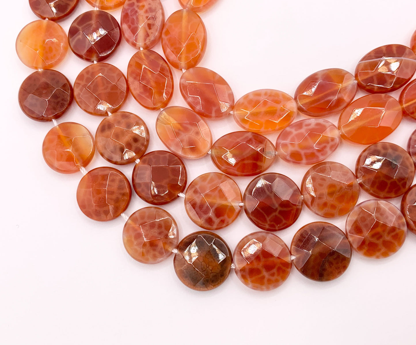 Orange Color Dyed Peruvian Agate Oval/Coin Faceted Stone Beads Around 15" Price 1 Strand