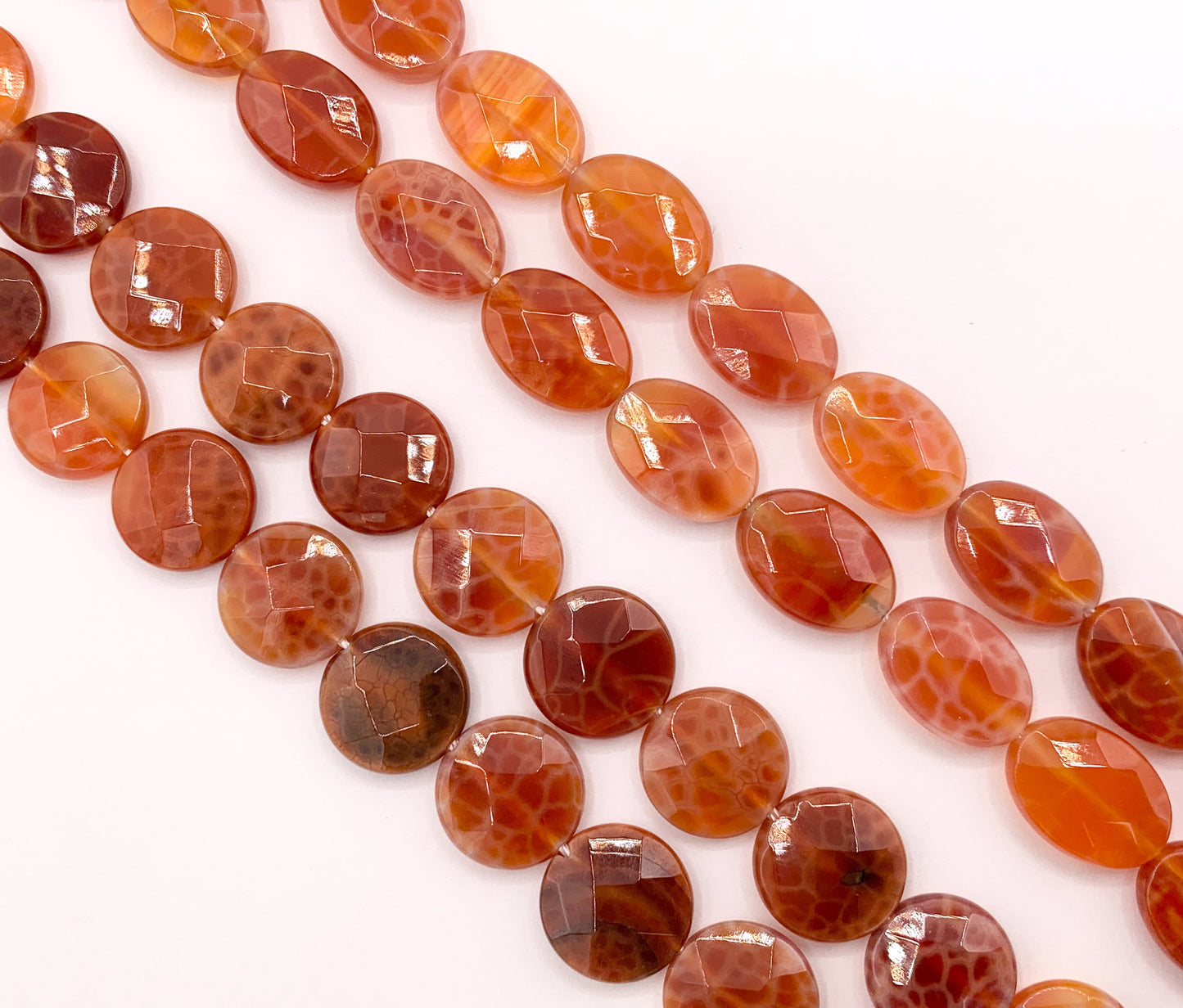 Orange Color Dyed Peruvian Agate Oval/Coin Faceted Stone Beads Around 15" Price 1 Strand