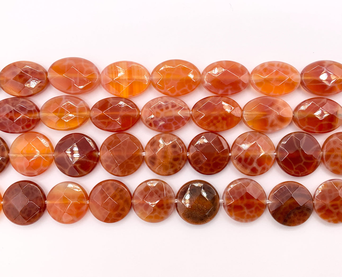 Orange Color Dyed Peruvian Agate Oval/Coin Faceted Stone Beads Around 15" Price 1 Strand
