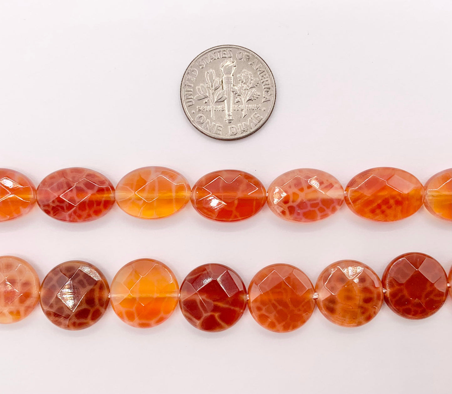 Orange Color Dyed Peruvian Agate Oval/Coin Faceted Stone Beads Around 15" Price 1 Strand