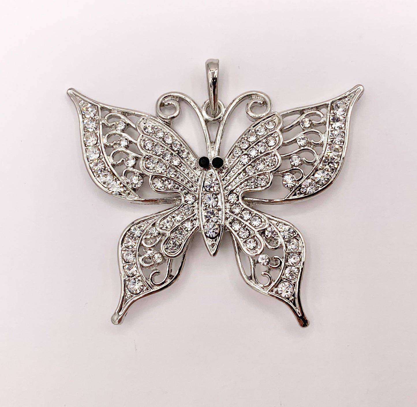 2.25x1.75" Large Filigree Butterfly Rhinestone Pendants Black, Brass & Silver 1 PC