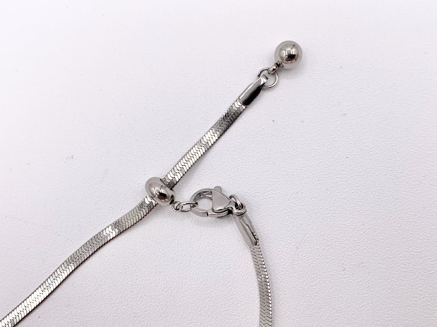 Slider Knot Pendant Herringbone Necklace Silver Plated Stainless Steel Dainty Flexible Minimalist Finished Necklace 18" Adjustable Length