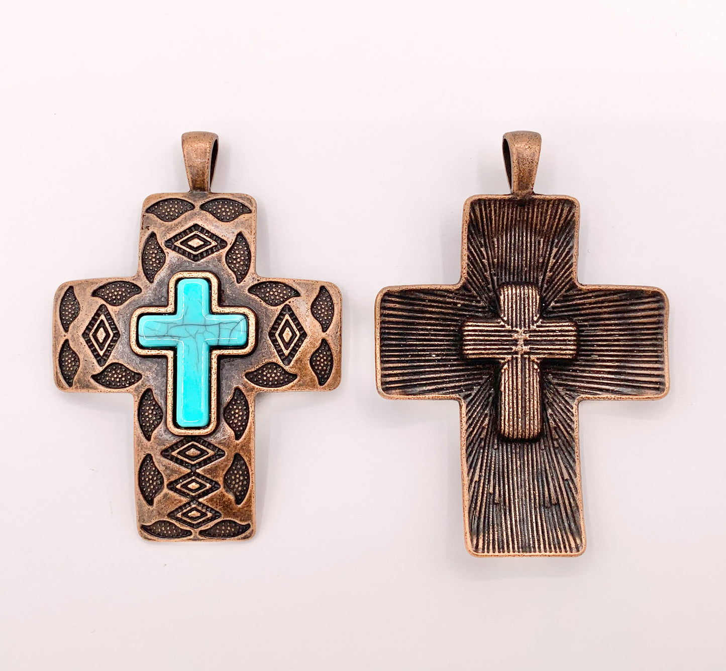 2x2.75" Pewter Cross With Turquoise Howlite Charms Large Antique Cross Pendants in Gold, Copper and Bronze Color 4 PCS