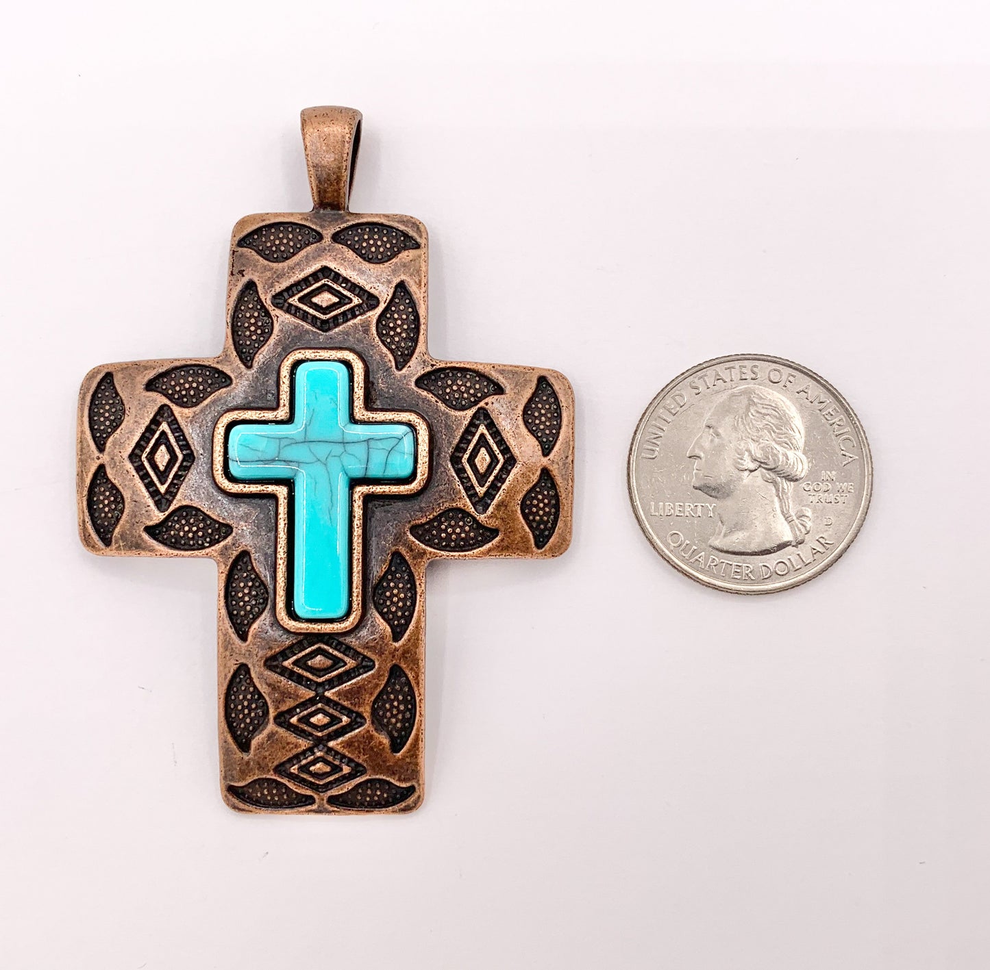 2x2.75" Pewter Cross With Turquoise Howlite Charms Large Antique Cross Pendants in Gold, Copper and Bronze Color 4 PCS