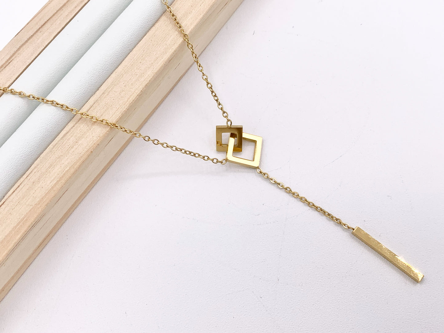 Delicate Dangle Pendant Necklace Gold Plated Stainless Steel Dainty Flexible Minimalist Finished Necklace 16" with Extension Link