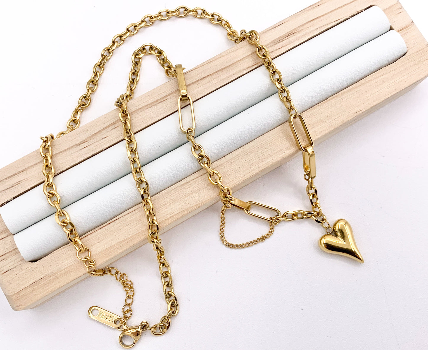 Delicate Dangle Heart Pendant Necklace Gold/Silver Plated Stainless Steel Finished Necklace 16" with Extension Link