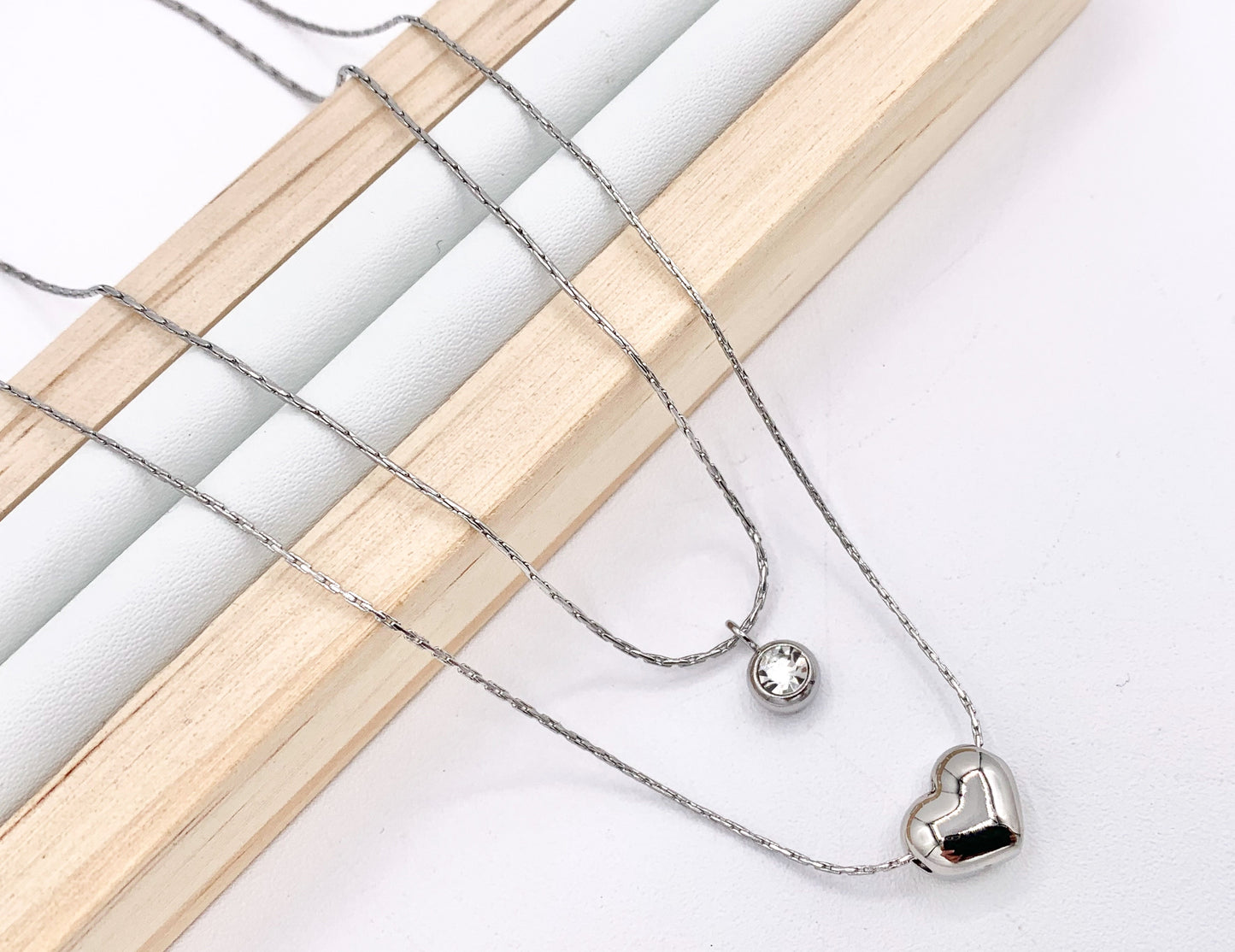 1 Set Delicate Heart Necklace Gold/Silver Plated Stainless Steel Dainty Flexible Minimalist Finished Necklace 16" with Extension Link