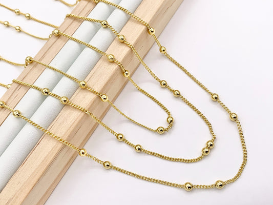 Delicate 18K Gold Plated Copper Tiny Round 3mm Gold Beads Beaded Finished Necklace 17.5" + 2" Extension Link 10 PCS