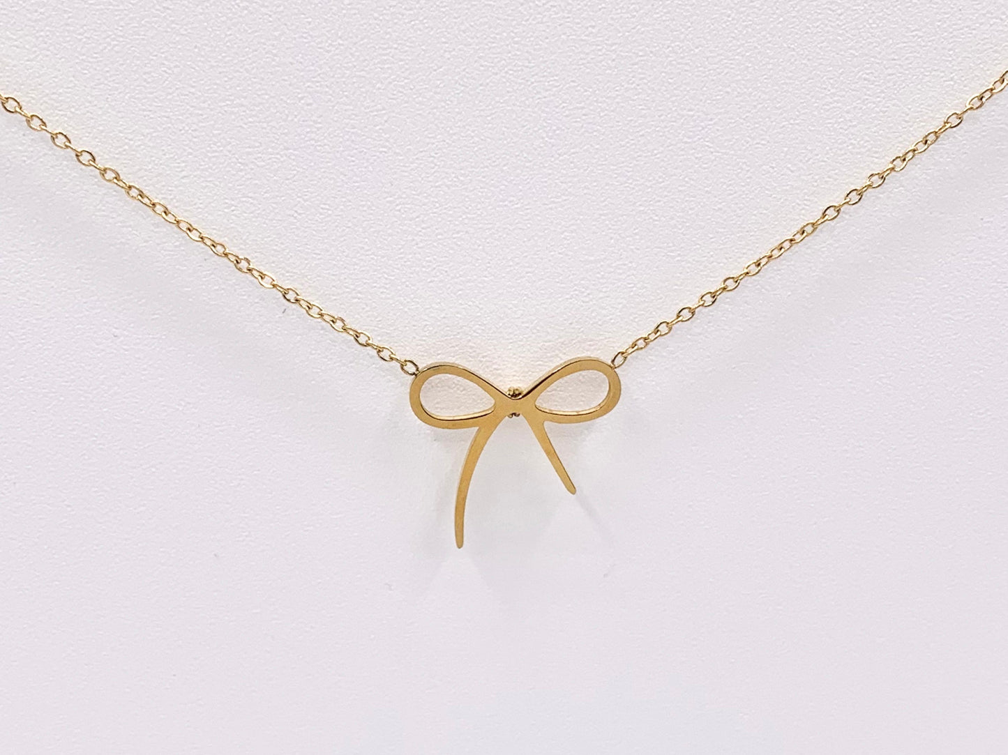 Delicate Bowtie Necklace Gold Plated Stainless Steel Dainty Flexible Minimalist Finished Necklace 16" with Extension Link