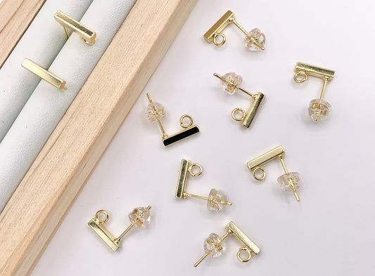 Gold Minimalist Stick Earring Components with Open Loop in 18K Gold Plated Copper For Jewelry Making 10 PAIRS