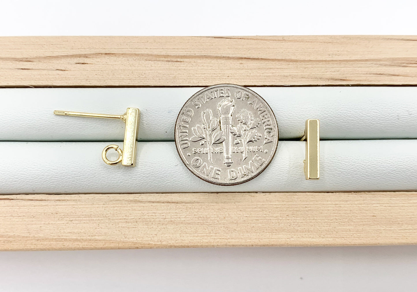 Gold Minimalist Stick Earring Components with Open Loop in 18K Gold Plated Copper For Jewelry Making 10 PAIRS