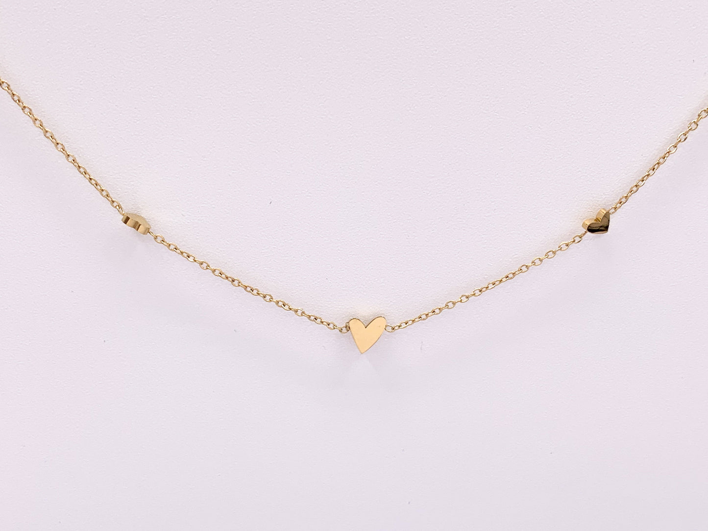 Delicate Heart Necklace Gold Plated Stainless Steel Dainty Flexible Minimalist Finished Necklace 16" with Extension Link