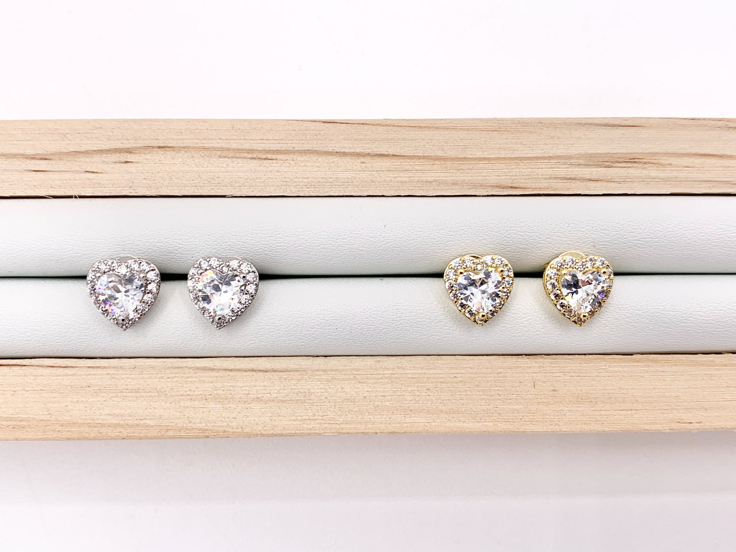 Cute Tiny Heart Earring Studs in Rhinestone CZ Pave Designed in 18K Gold or Silver Plated Copper 5 PAIRS