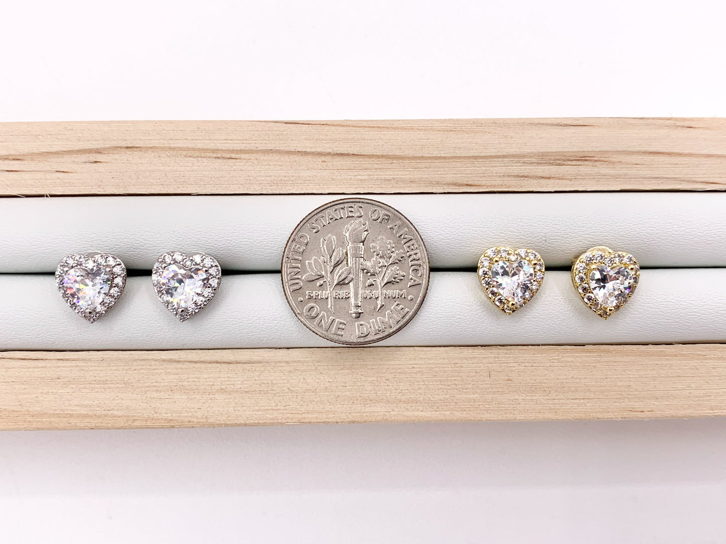 Cute Tiny Heart Earring Studs in Rhinestone CZ Pave Designed in 18K Gold or Silver Plated Copper 5 PAIRS