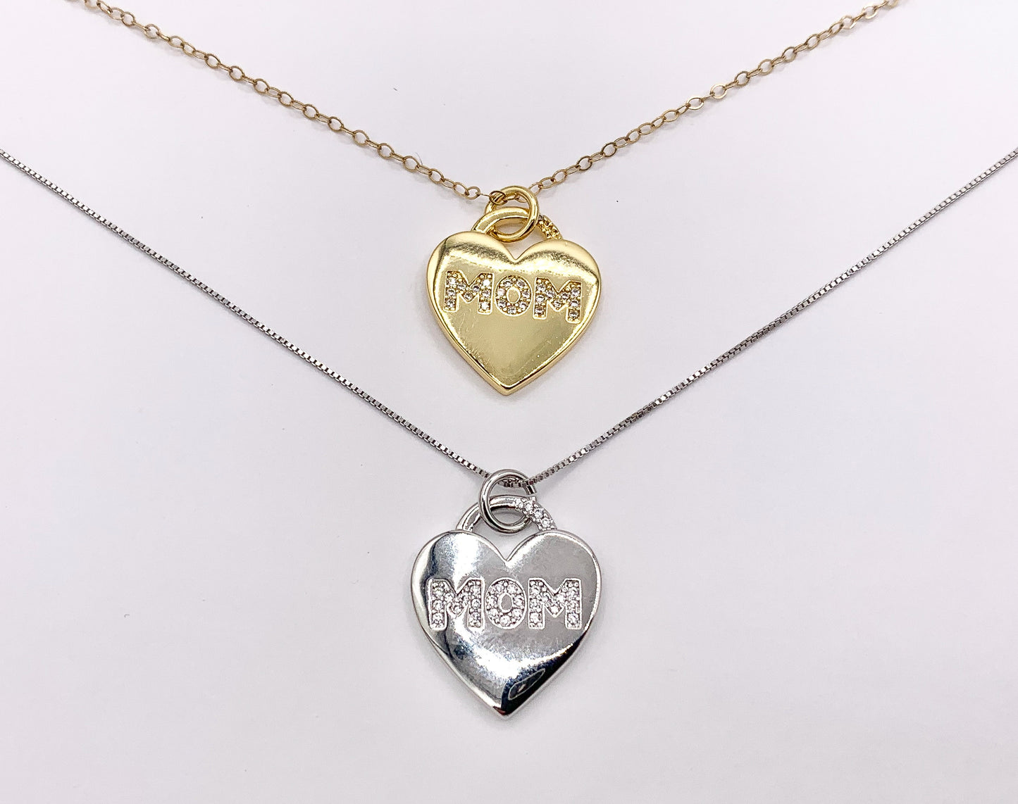 Cute Heart Pendant with CZ MOM Letters One Sided Charms in 18K Gold/Silver Plated Copper Mother's Day Gift For Mom 6 PCS