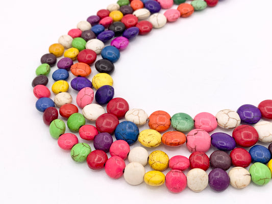 8mm&10mm Howlite Multicolor Puffy Coin Beads Around 15-16" Price for 1 Strand